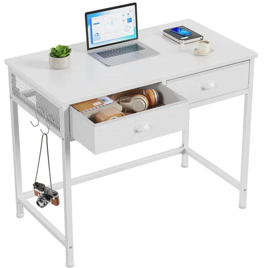 MBVM Simple Office Desk With Two Fabric Drawers