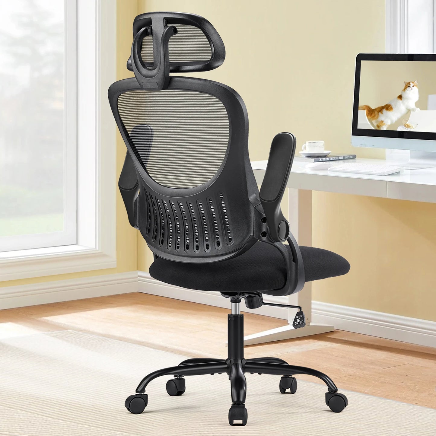 JHKErgonomics Mesh Ergonomic Office Chair With Flip Up Arms Lumbar Support