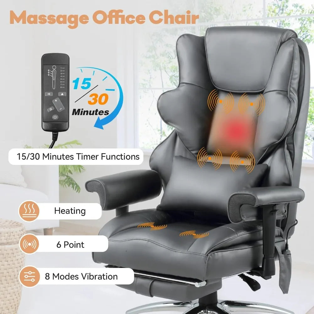 Ergonomic Heated Office Chair With Reclining High Back Leather