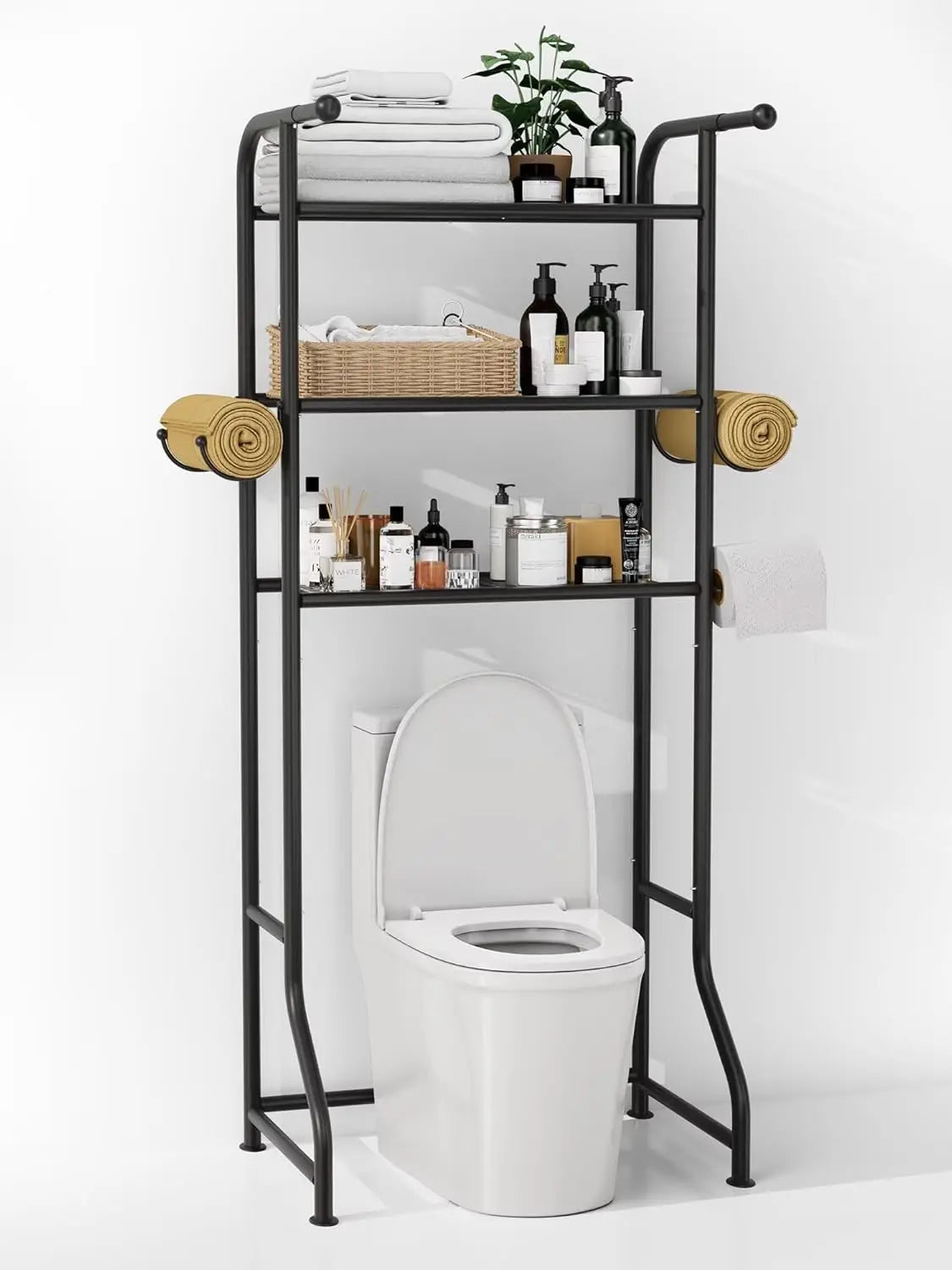 Over Toilet Storage Shelf Organizer With Metal Hooks Paper Holder