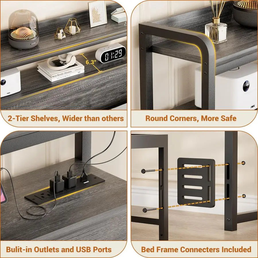 Headboard With USB Ports And LED Lighting For Bed Frame