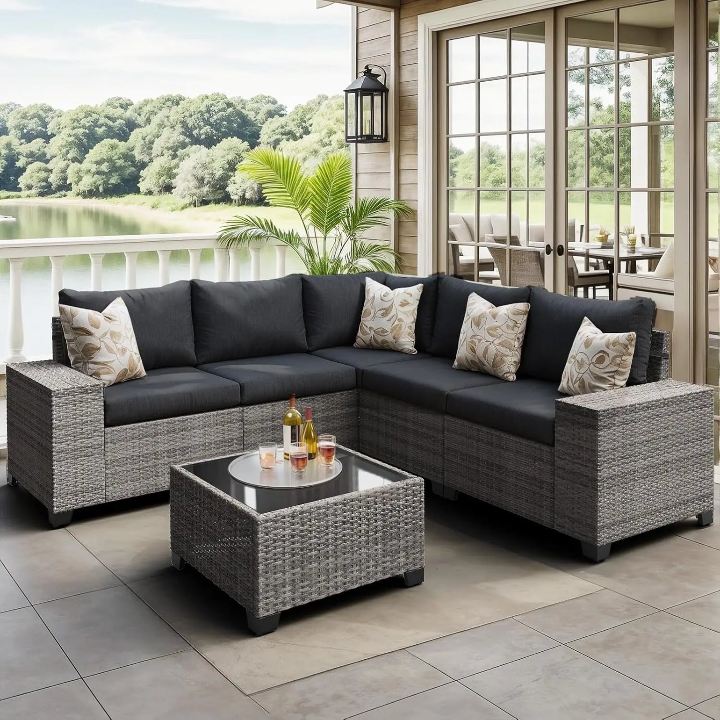 Rattan Outdoor Patio Sofa Set With Coffee Table PE Wicker