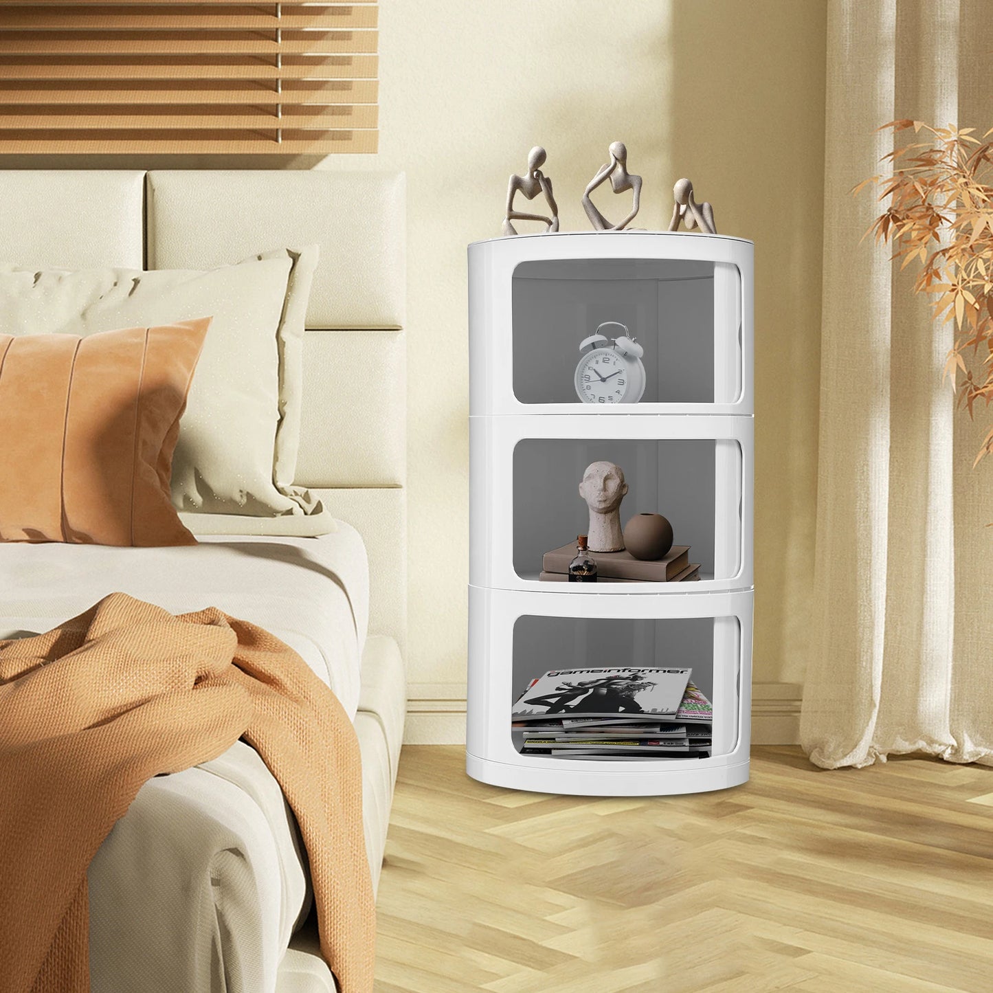 NONECN Round Bedside Cabinet With 3 Drawers Nightstand