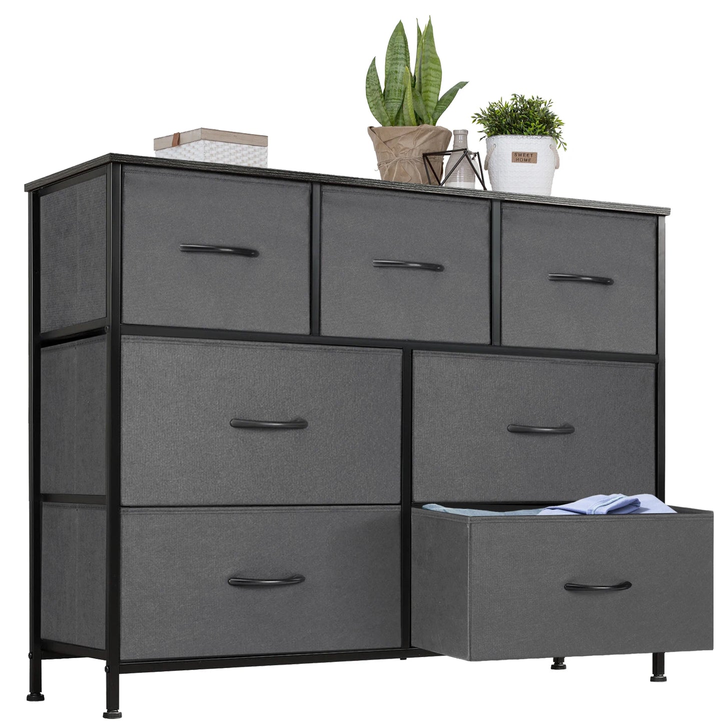 JHK Dresser With 7 Fabric Drawers Storage Cabinet For Bedroom Living Room Organization