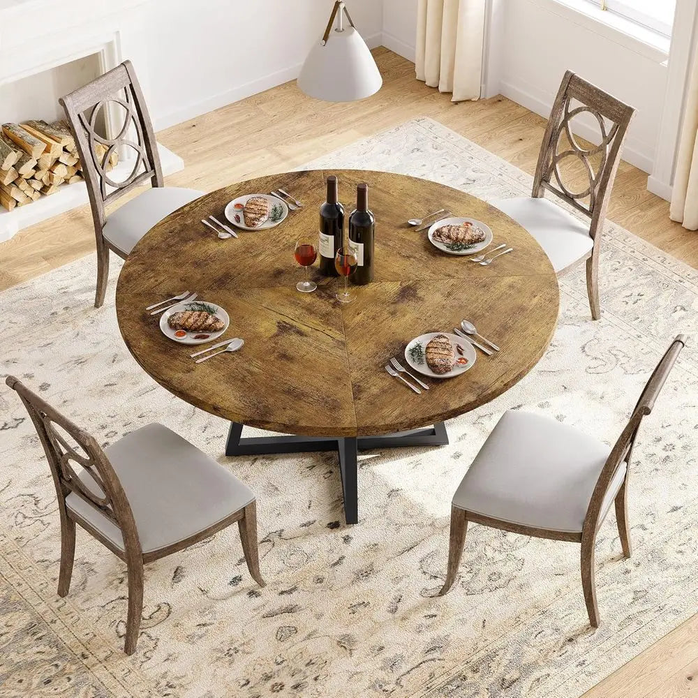 Rustic Dining Table With Wooden Top And Metal Base