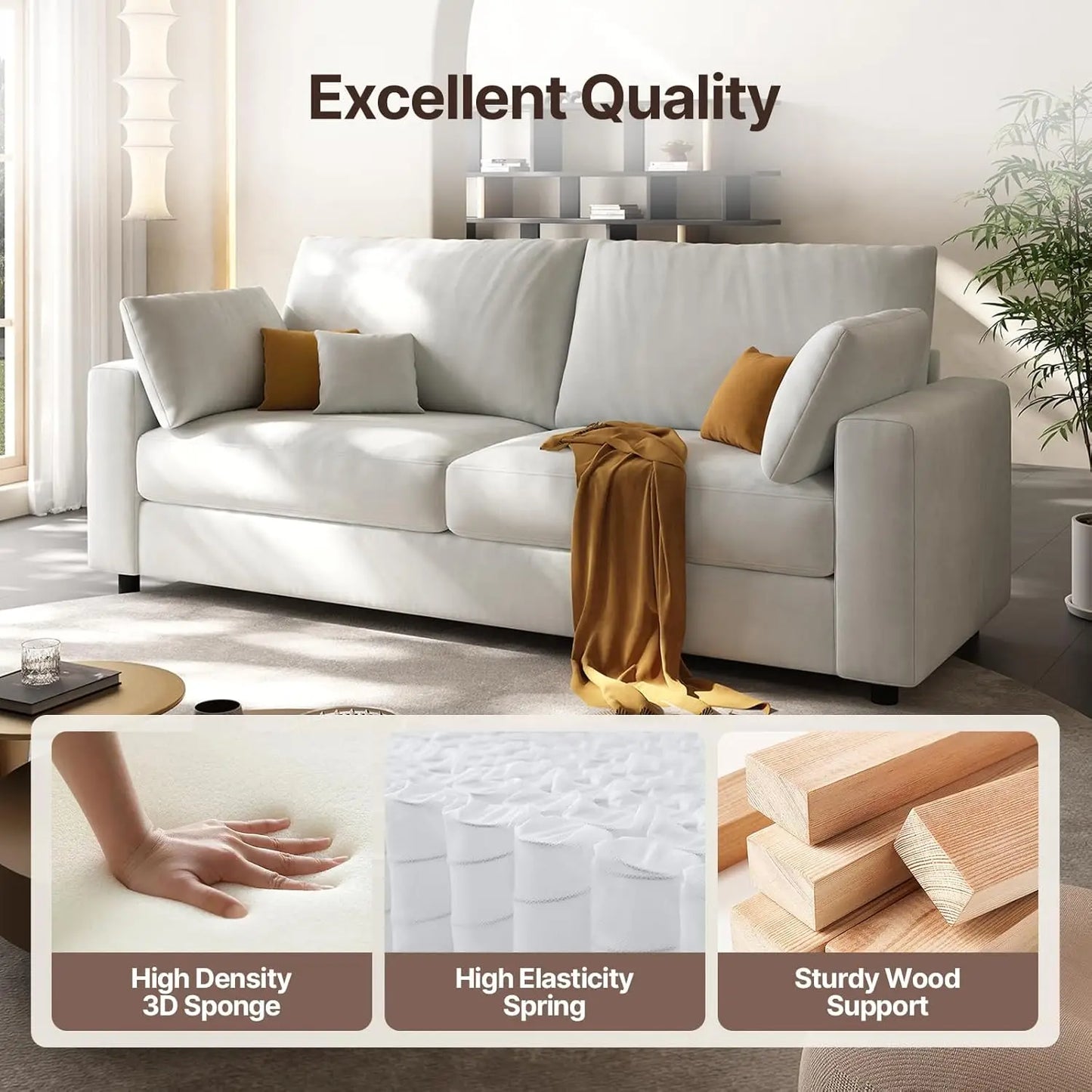 Mid Century Modern Linen Loveseat Sofa For Living Room