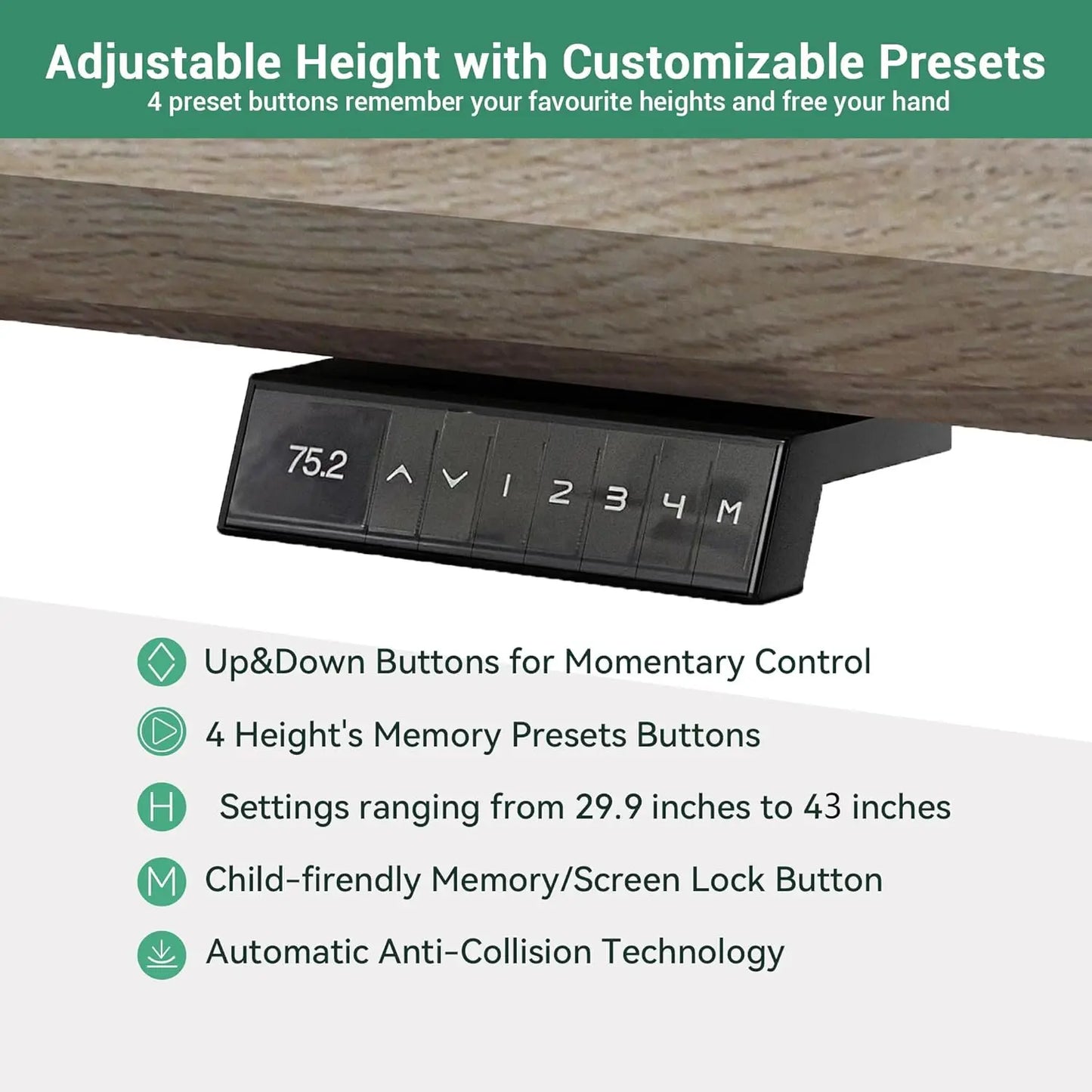 Adjustable Height L Shaped Executive Standing Desk With Drawers USB Ports