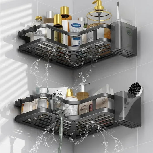 Double Layer Stainless Steel Corner Shelf No Drilling Wall Mount