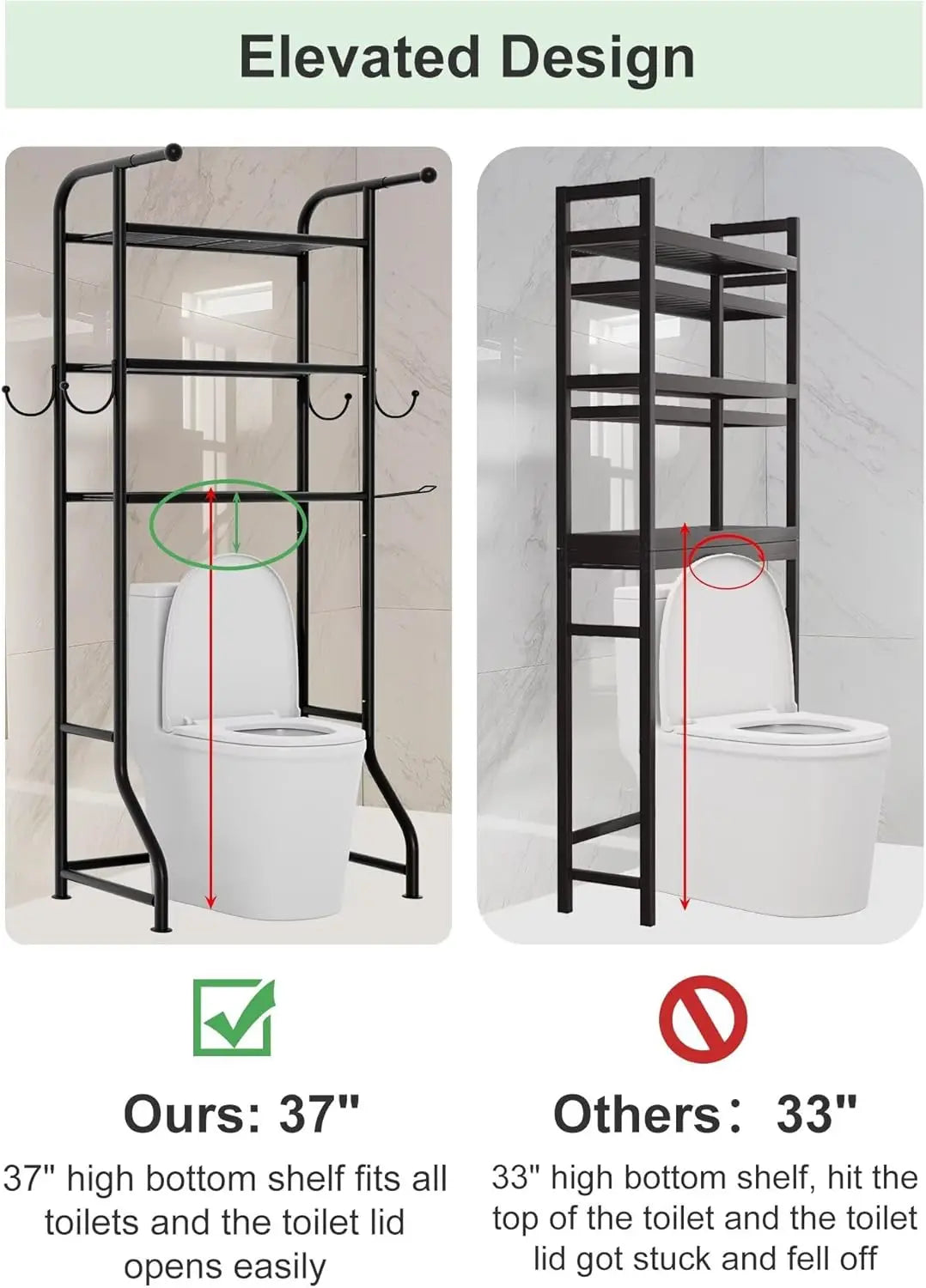 Over Toilet Storage Shelf Organizer With Metal Hooks Paper Holder