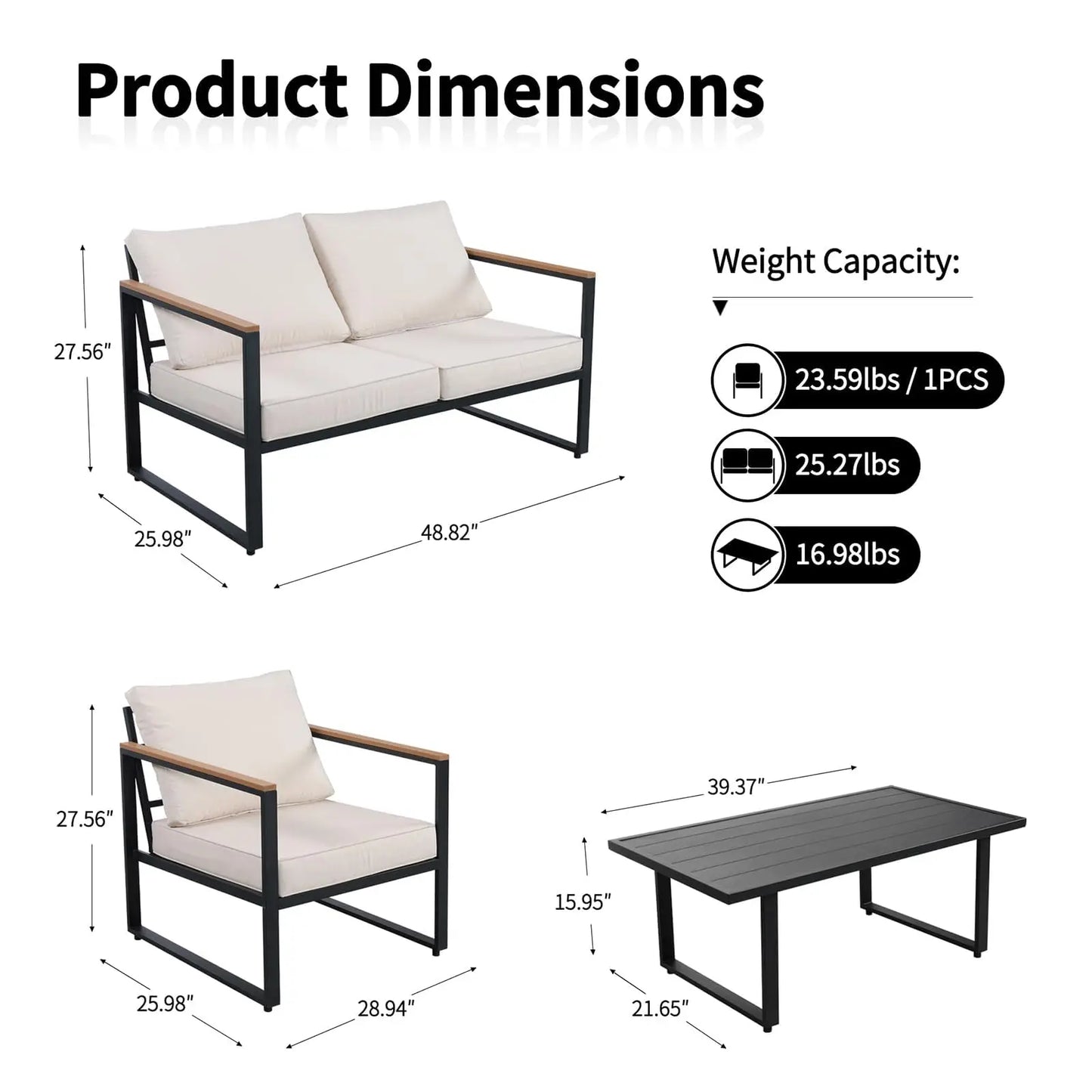 HiMISS 4-Piece Outdoor Metal Patio Set with Washable Cushions