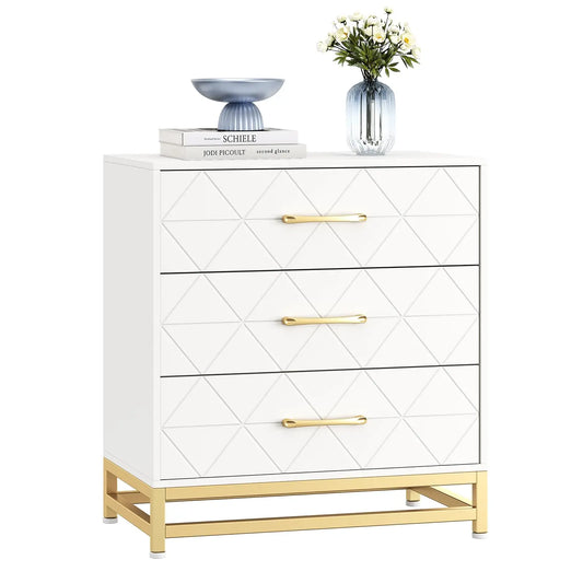Studyset Three Drawer Dresser Chest of Drawers with Metal Handles