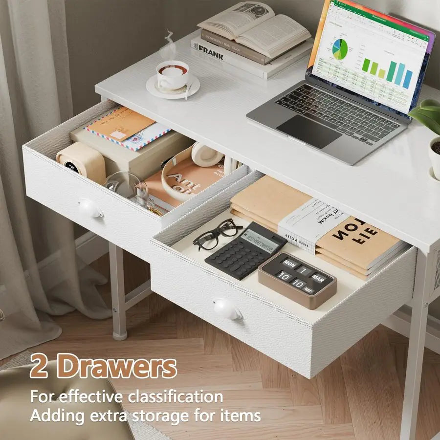 MBVM Simple Office Desk With Two Fabric Drawers
