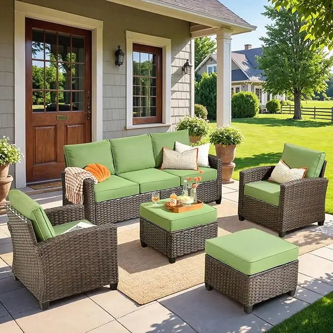 5-Piece Wicker Patio Set High Back Outdoor Seating