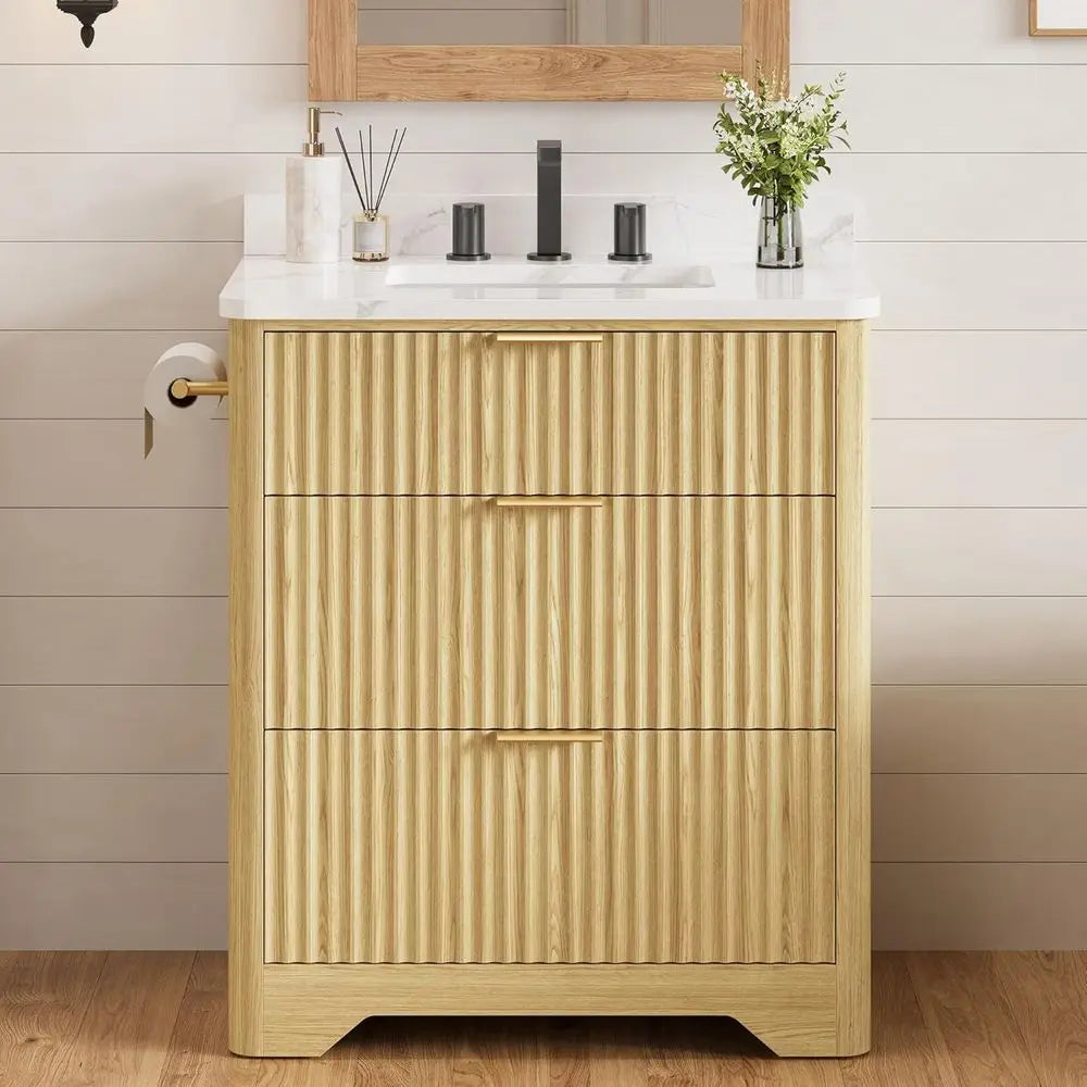 Freestanding Bathroom Vanity With Ceramic Sink And Storage Drawers