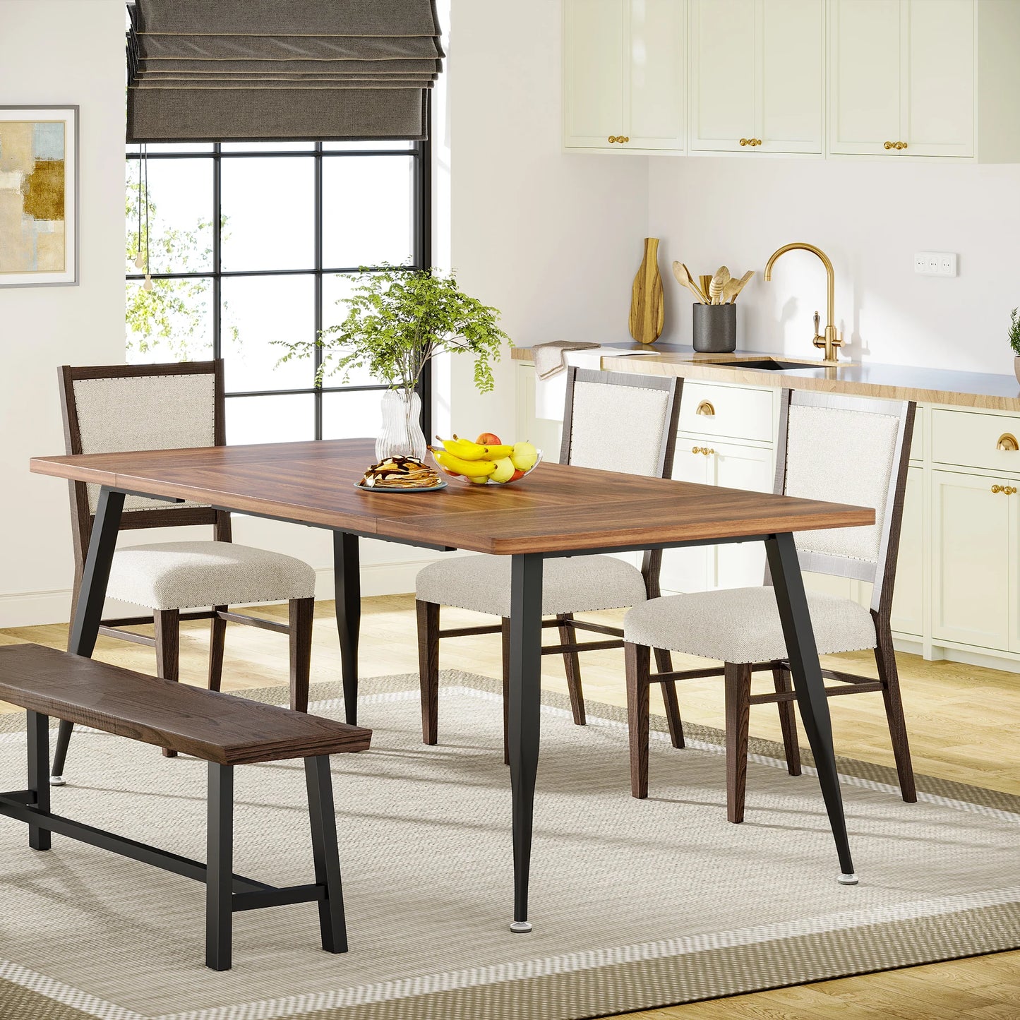 Tribesigns Dining Table Rustic Industrial Modern Faux Wood Metal Legs