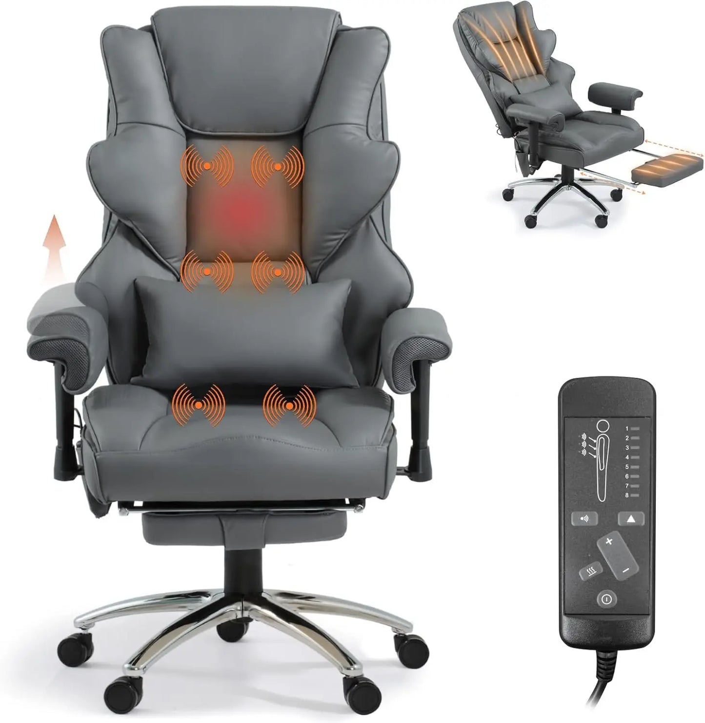 Ergonomic Heated Office Chair With Reclining High Back Leather