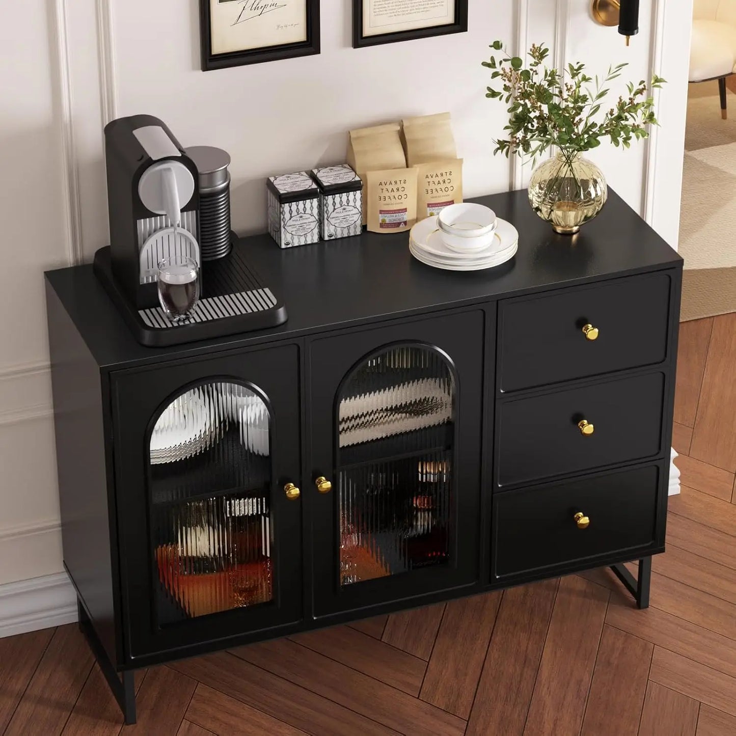 Buffet Cabinet With Storage Three Drawers Modern Sideboard For Dining Room Kitchen Storage Solutions