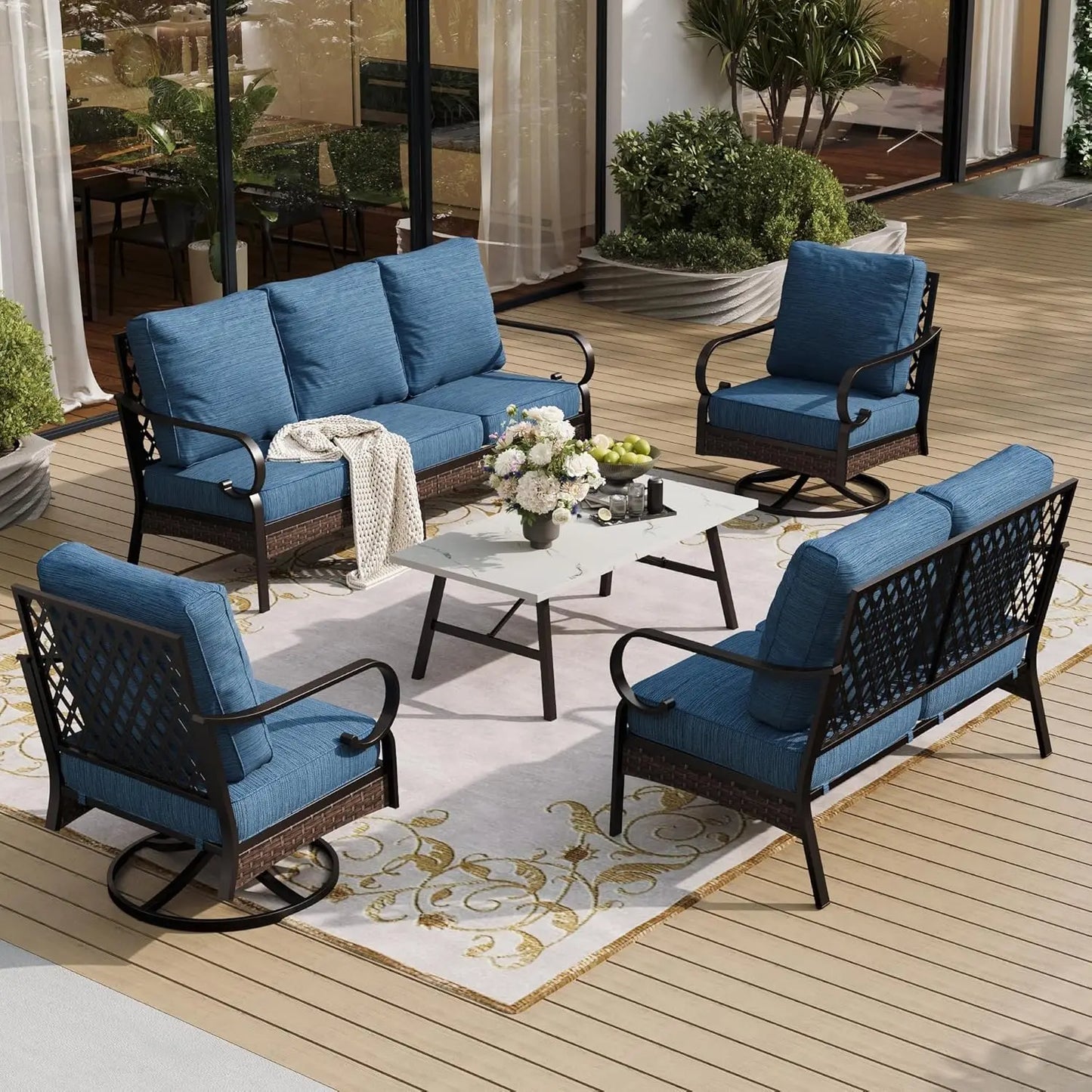 Outdoor Patio Furniture 5 Piece Conversation Set With Coffee Table