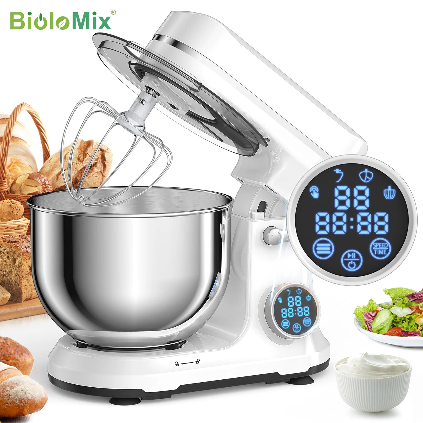 Biolomix 1200W Stand Mixer 11 Speed DC Motor Digital OLED