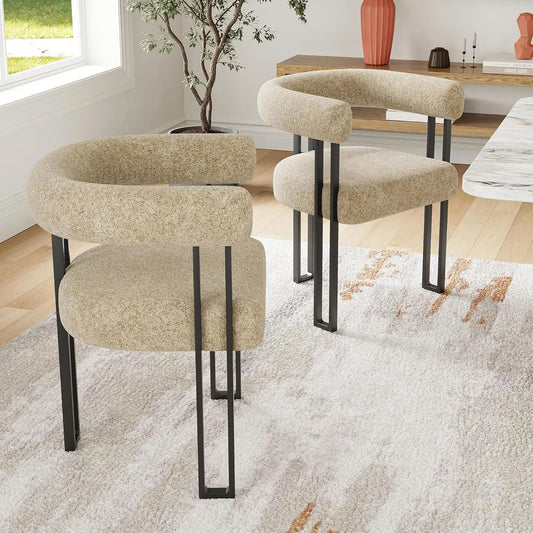 FARINI Set of 2 Upholstered Dining Arm Chairs Bouclé Fabric