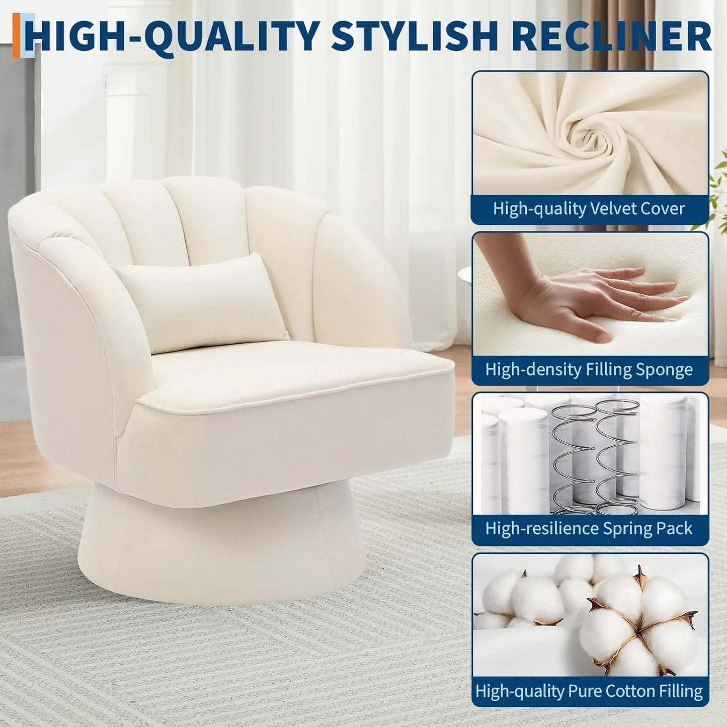 Acekool 360 Swivel Velvet Barrel Accent Chair