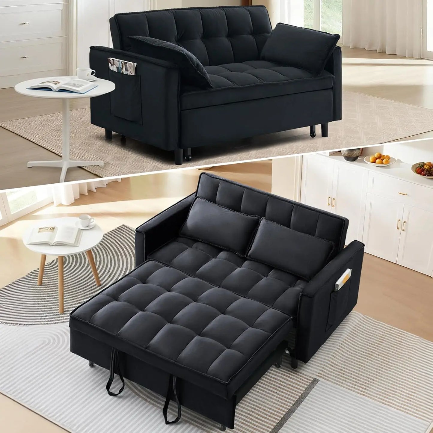 Velvet Convertible Sleeper Sofa Loveseat With Pull-Out Bed