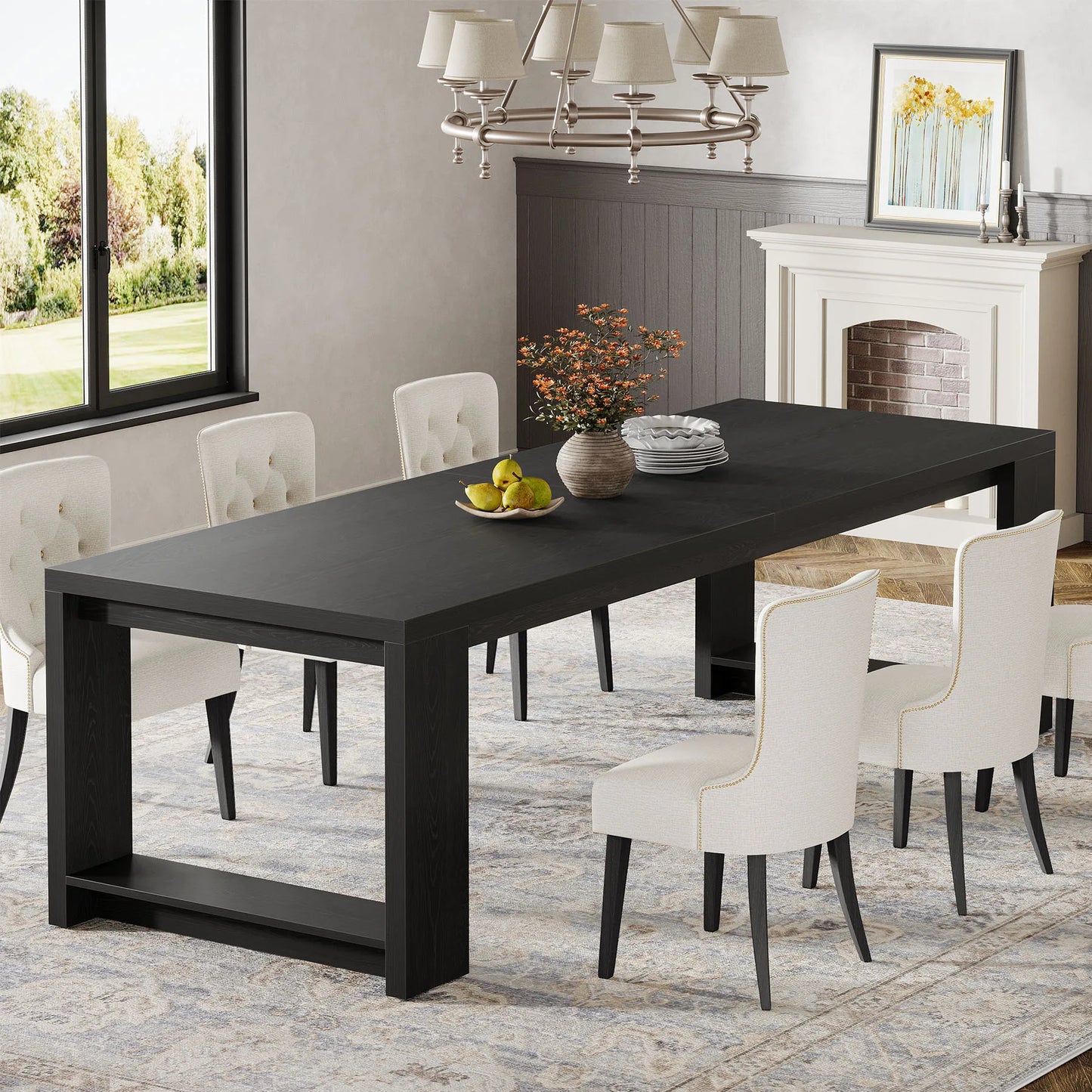 Tribesigns Modern Dining Table With Pedestal Base Rectangular Kitchen
