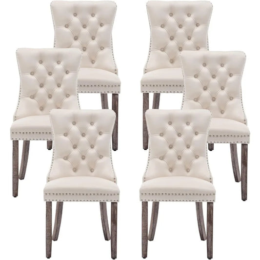 Upholstered Wingback Dining Chairs Set of 6 With Nailhead Trim