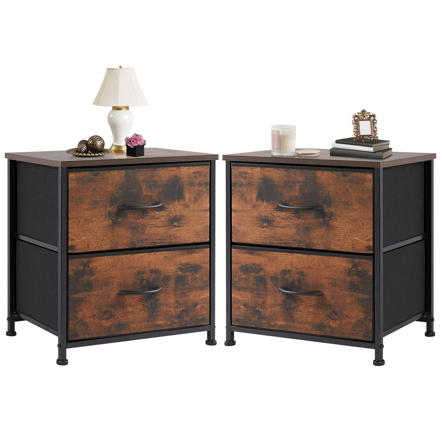 JHK Modern Nightstand With Fabric Drawers for Bedroom Storage Cabinet Furniture Multipurpose