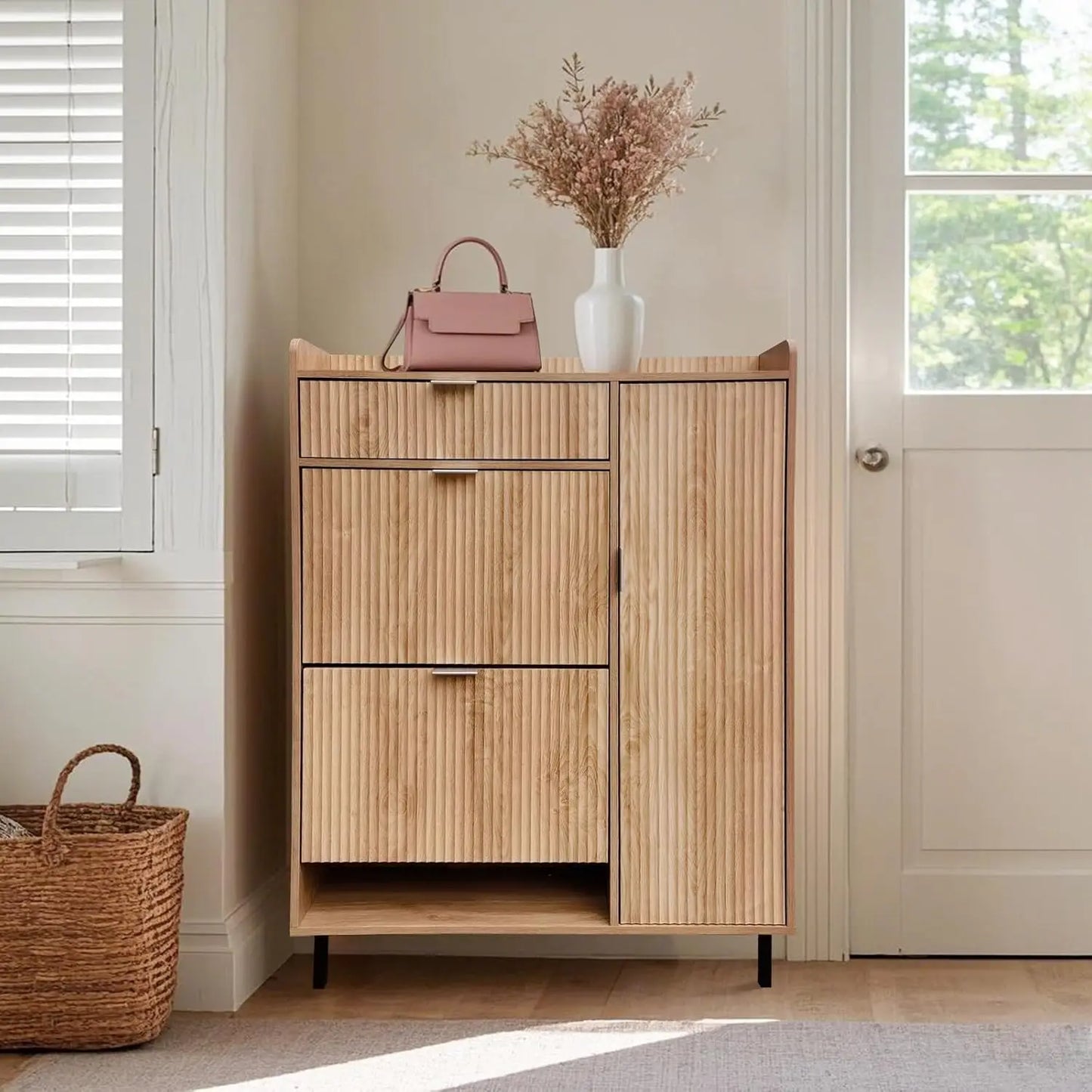 HiMISS Shoe Storage Cabinet With Flip Drawers Freestanding Entryway Organizer