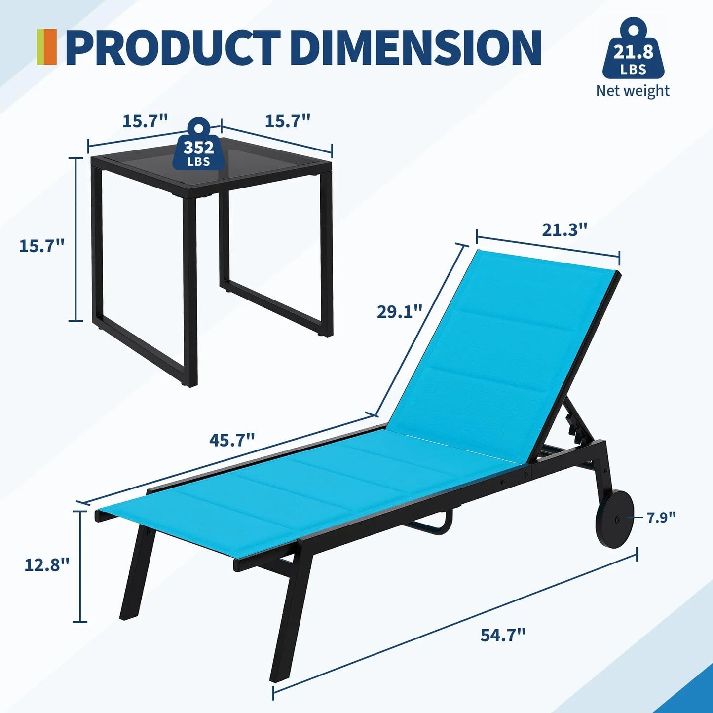 Studyset Outdoor Chaise Lounge Set With Side Table And Wheels