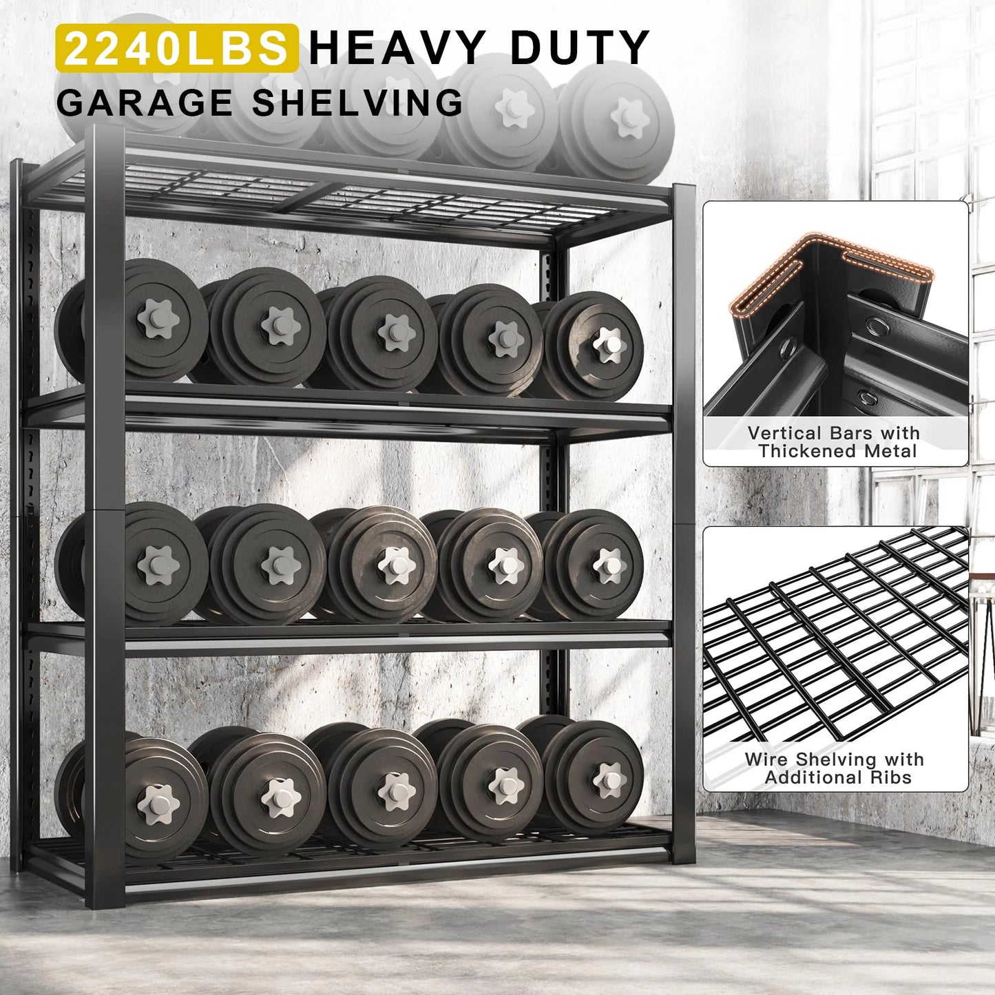 Sturdy 4-Shelf Garage Storage Unit Supports Up To 2240 Pounds