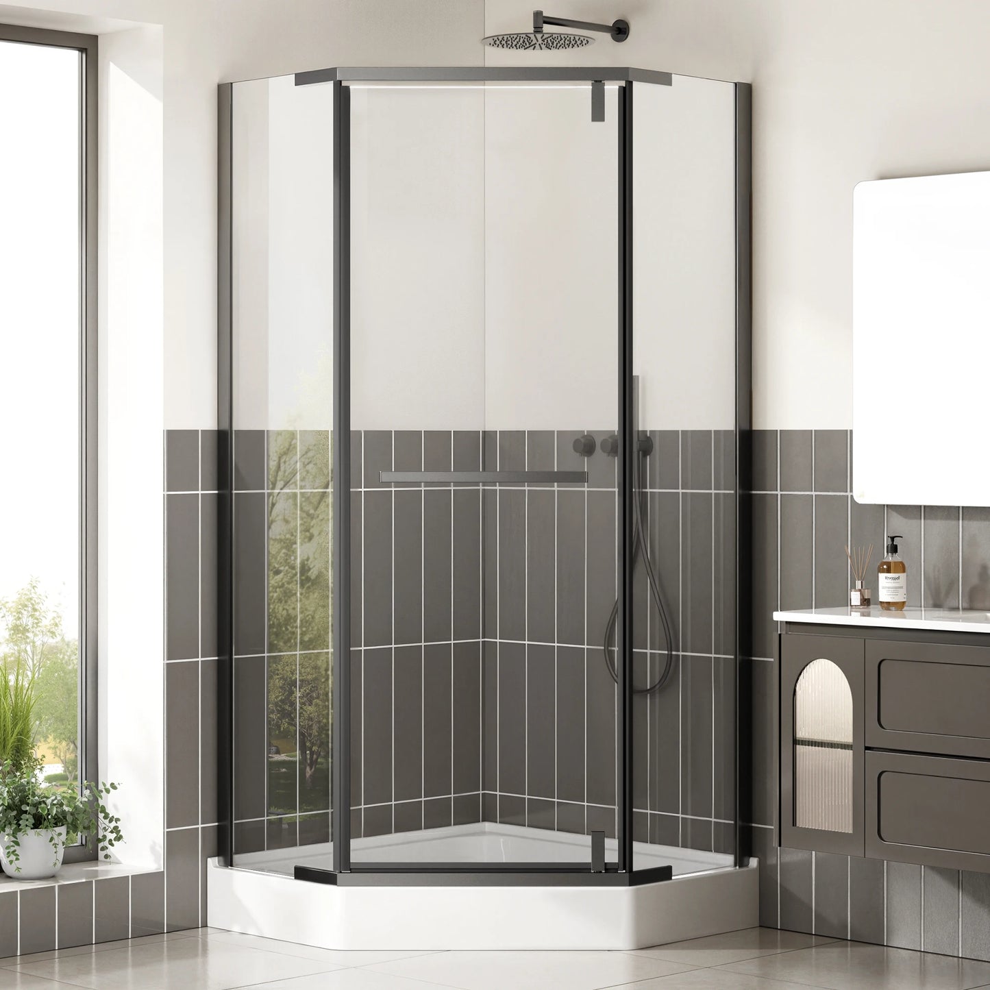 Frameless Shower Door Neo Angle Corner Enclosure Quarter Inch Clear Glass Pivot