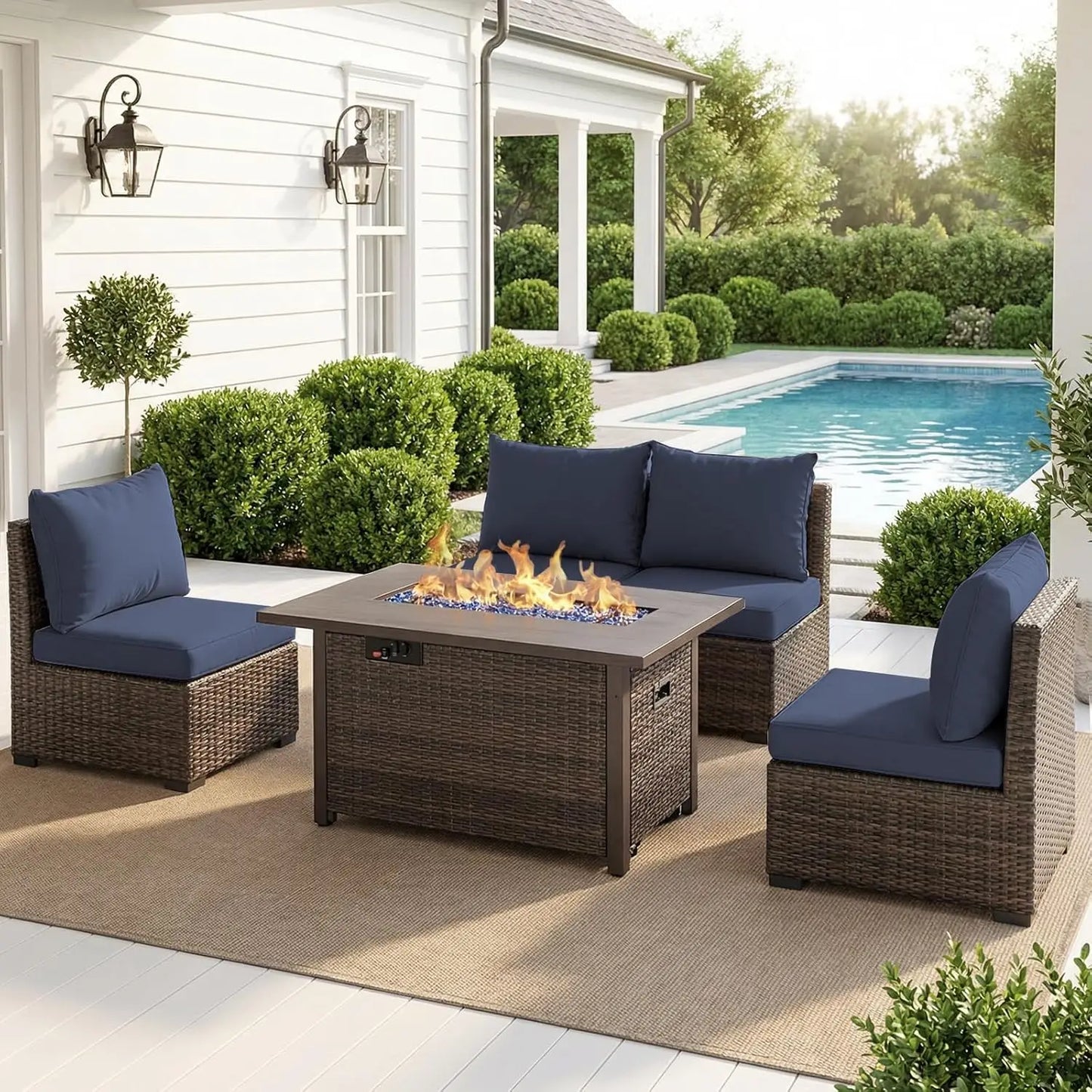 XIAOLANG Patio Furniture Set With Fire Pit Table Outdoor Rattan