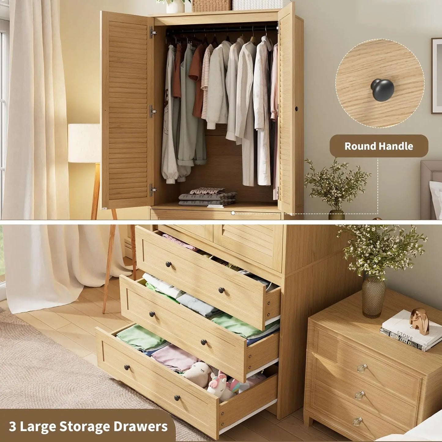 HUANZHUANG Armoire Wardrobe With 3 Drawers And 2 Doors