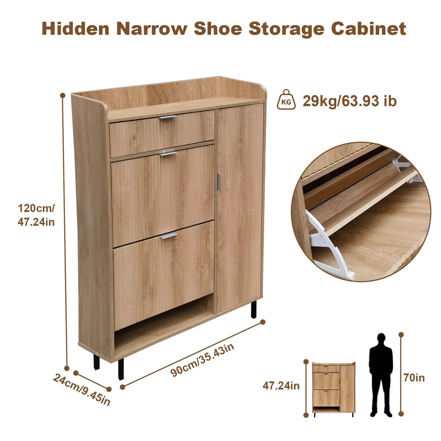 HiMISS Shoe Storage Cabinet With Flip Drawers Freestanding Entryway Organizer