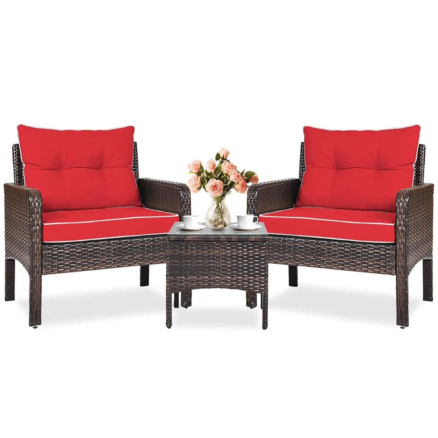 Outdoor Wicker Patio Set Three Piece Conversation Bistro With Cushions