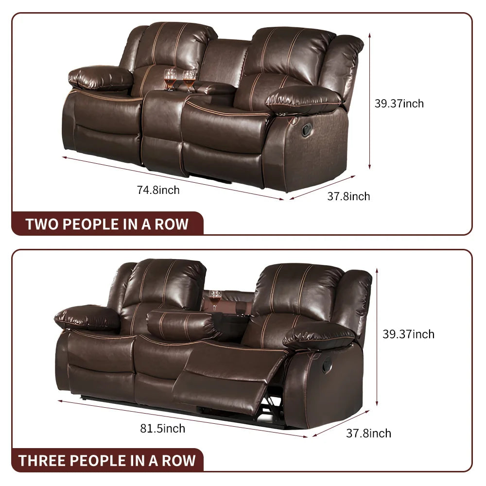Power Loveseat Recliner Sofa With Storage Console Theater Seating