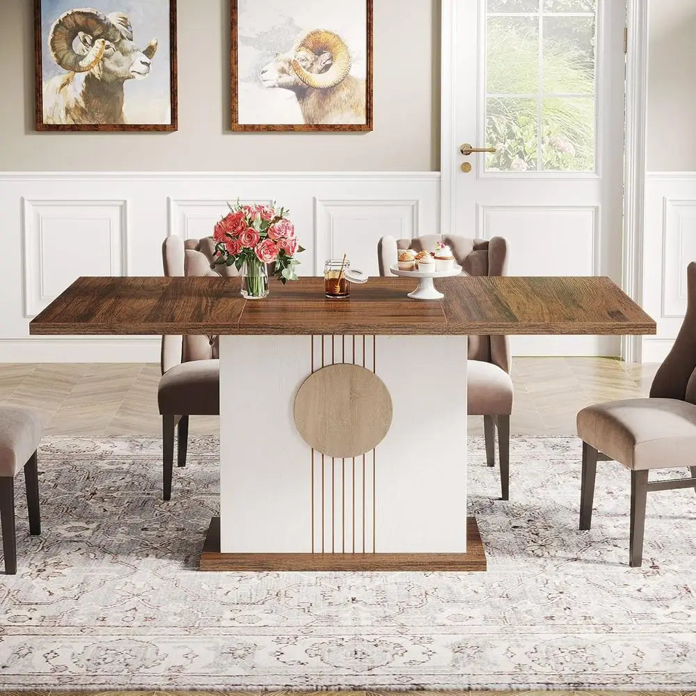 Farmhouse Oak Rectangular Dining Table for Kitchen and Dining Room
