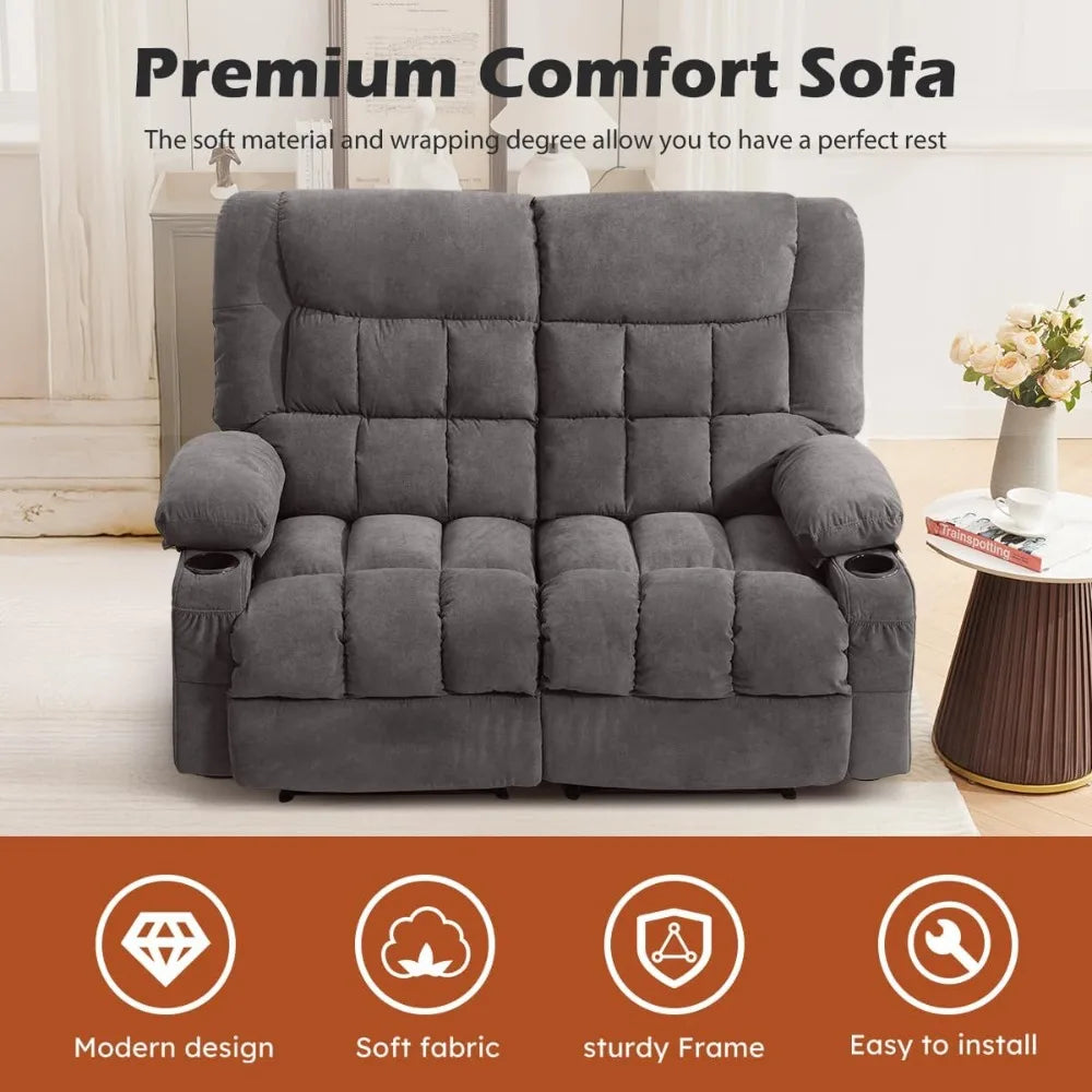 Manual Recliner Loveseat With Cup Holders For Living Room