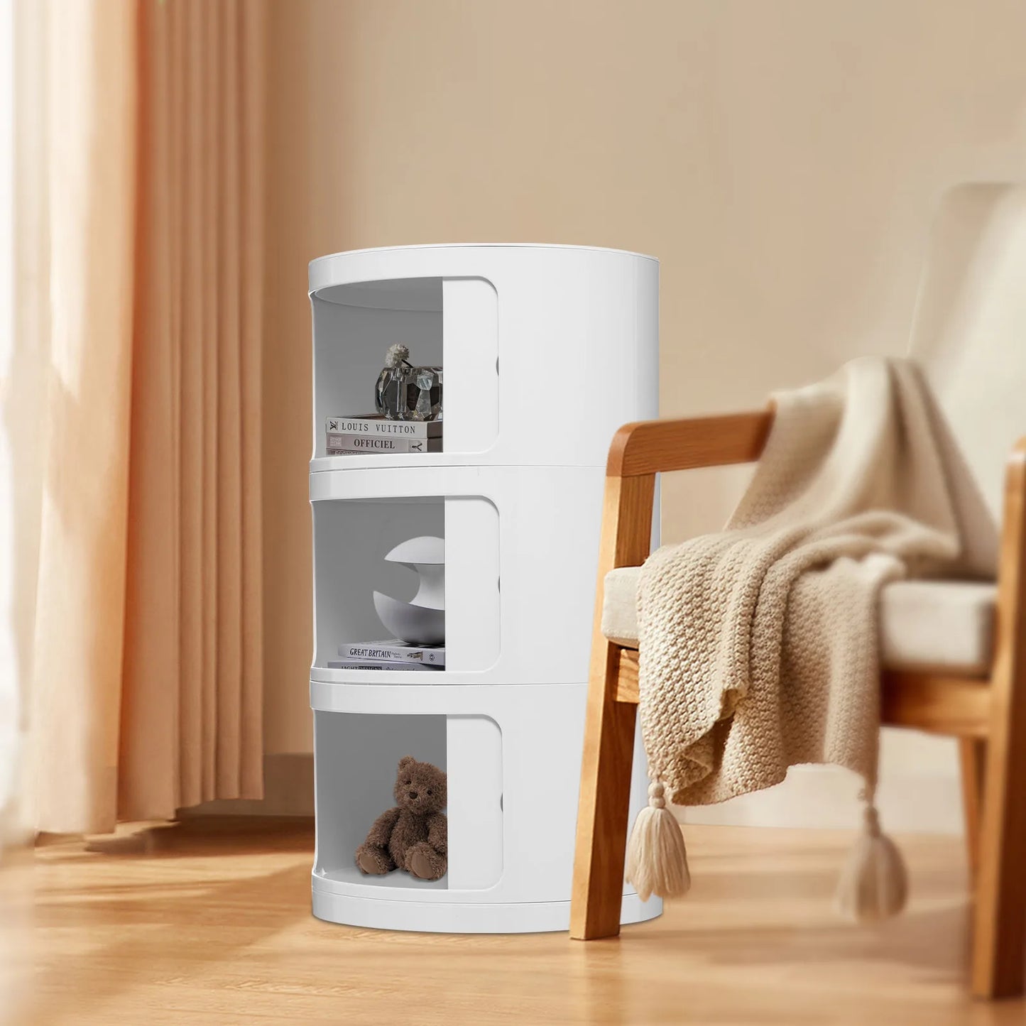 NONECN Round Bedside Cabinet With 3 Drawers Nightstand