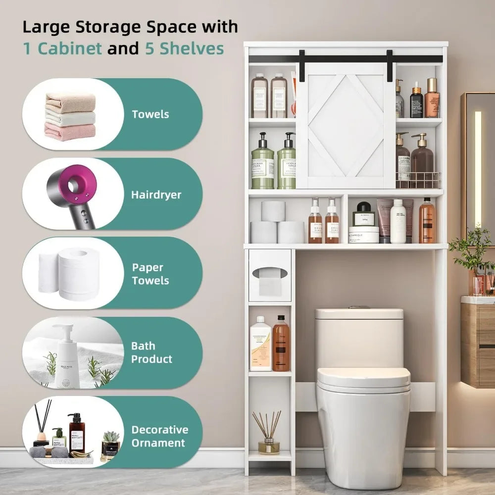 XMSJ Farmhouse Toilet Storage Cabinet With Sliding Barn Door Organizer