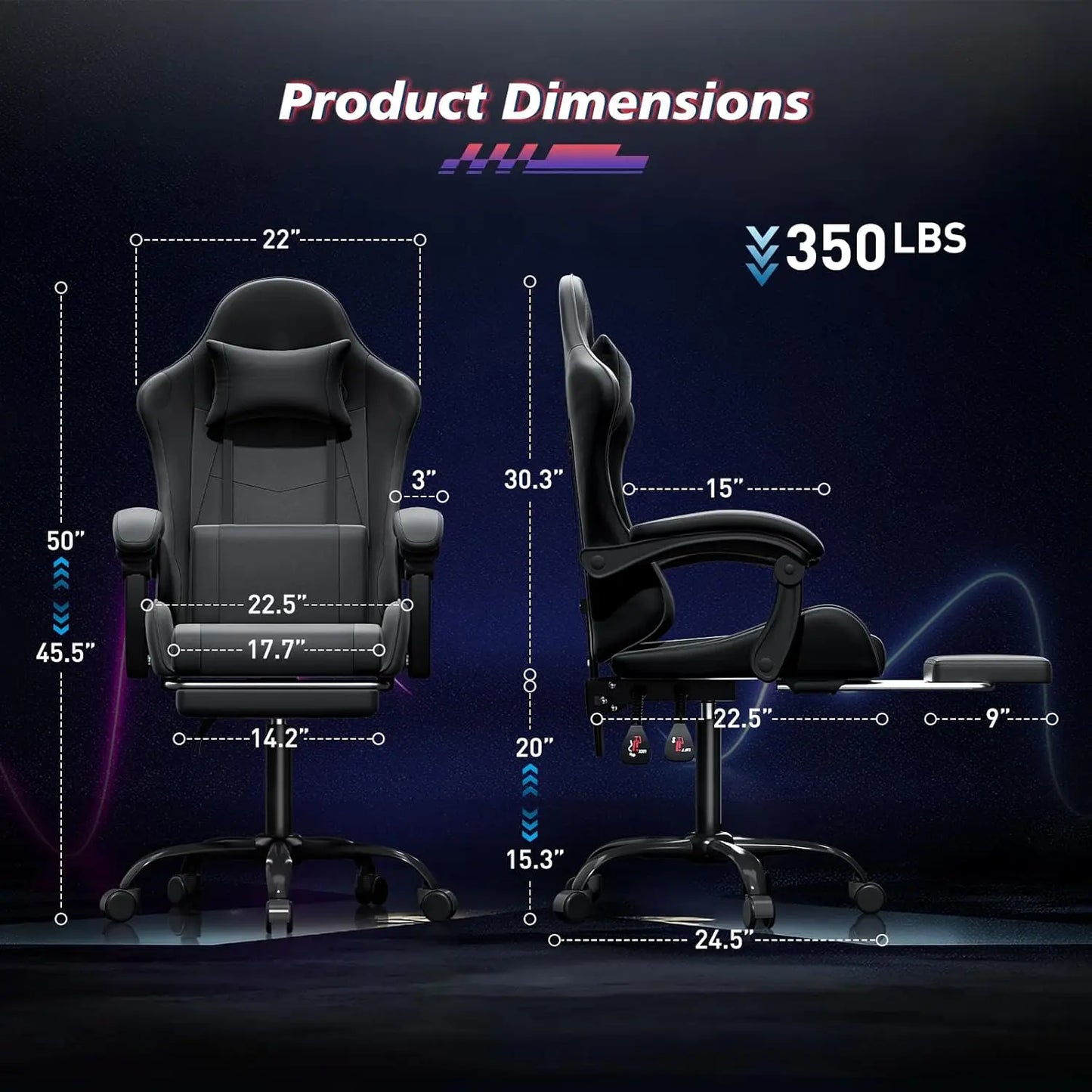 Ergonomic Gaming Chair for Adults with Footrest and Headrest