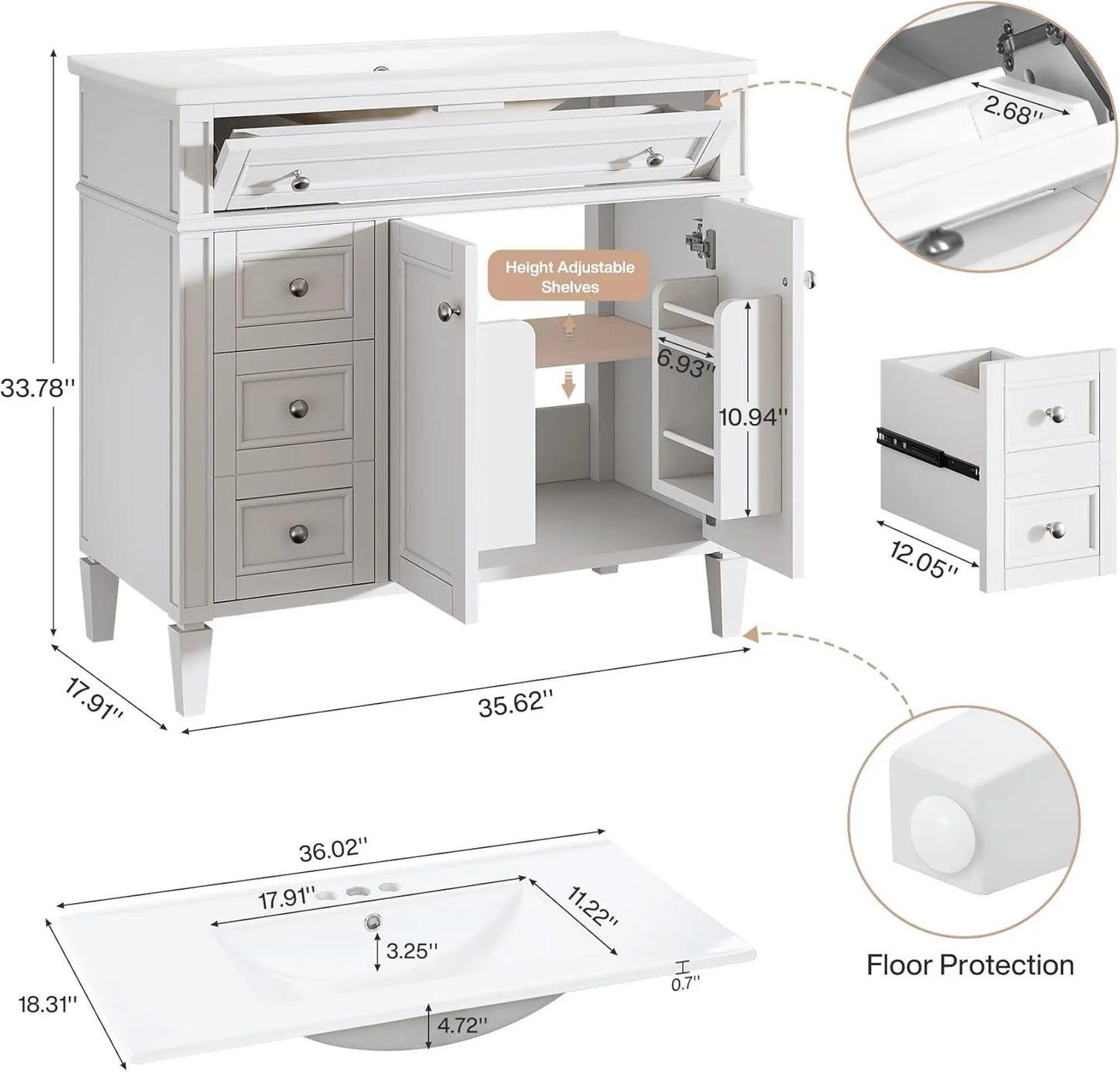 Bathroom Vanity With Sink Cabinet And 4 Drawers 2 Doors