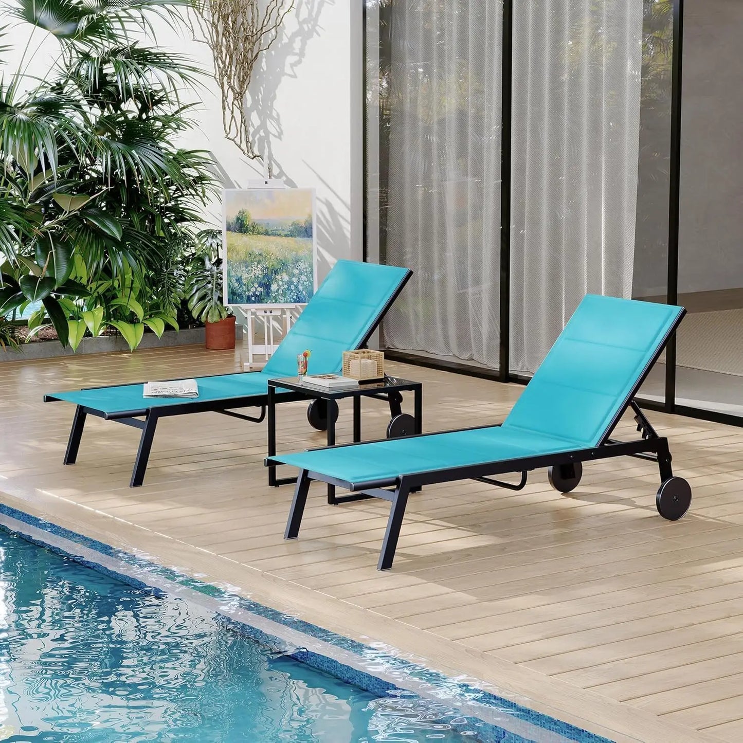 Studyset Outdoor Chaise Lounge Set With Side Table And Wheels