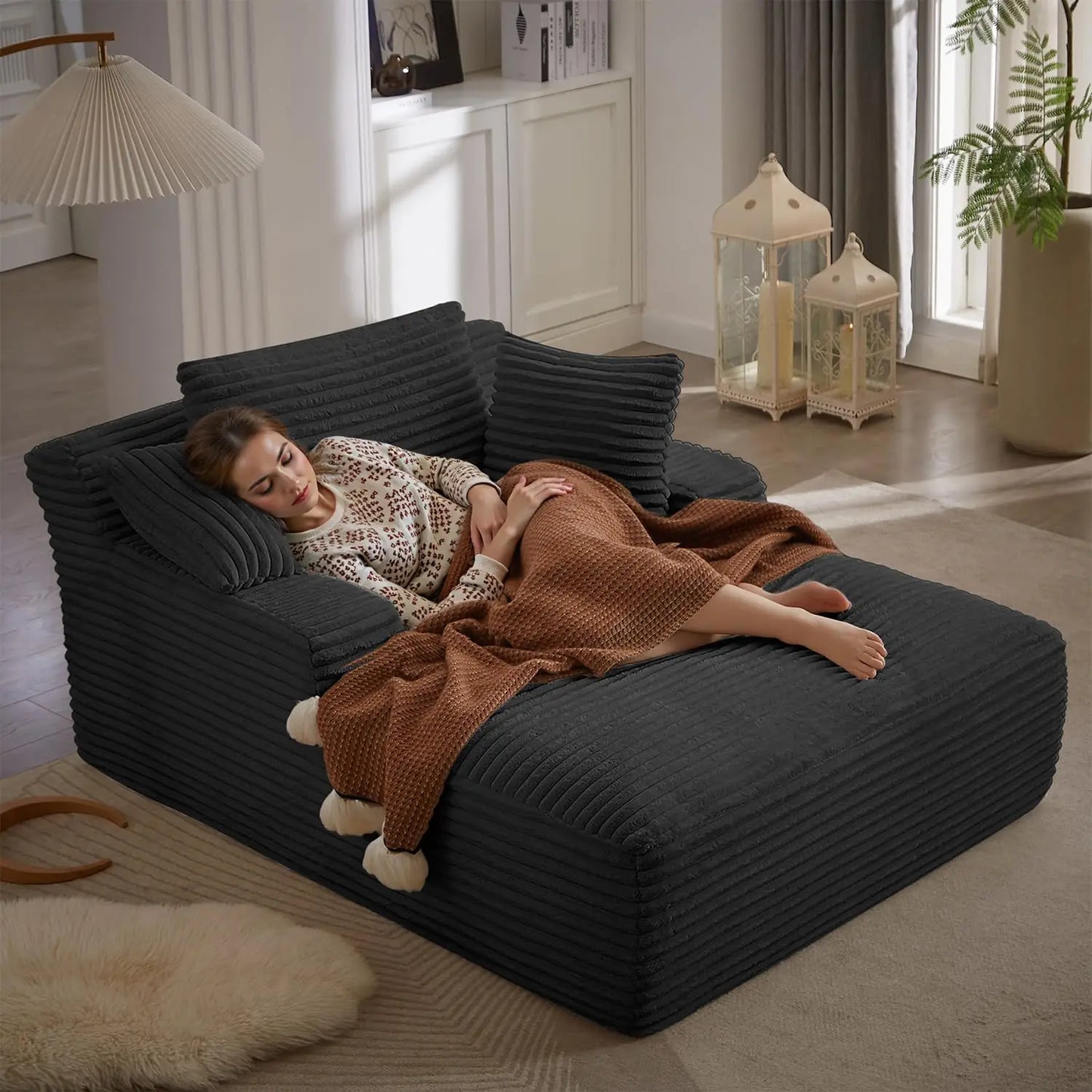 Corduroy Upholstered Indoor Chaise Lounge Sofa Bed