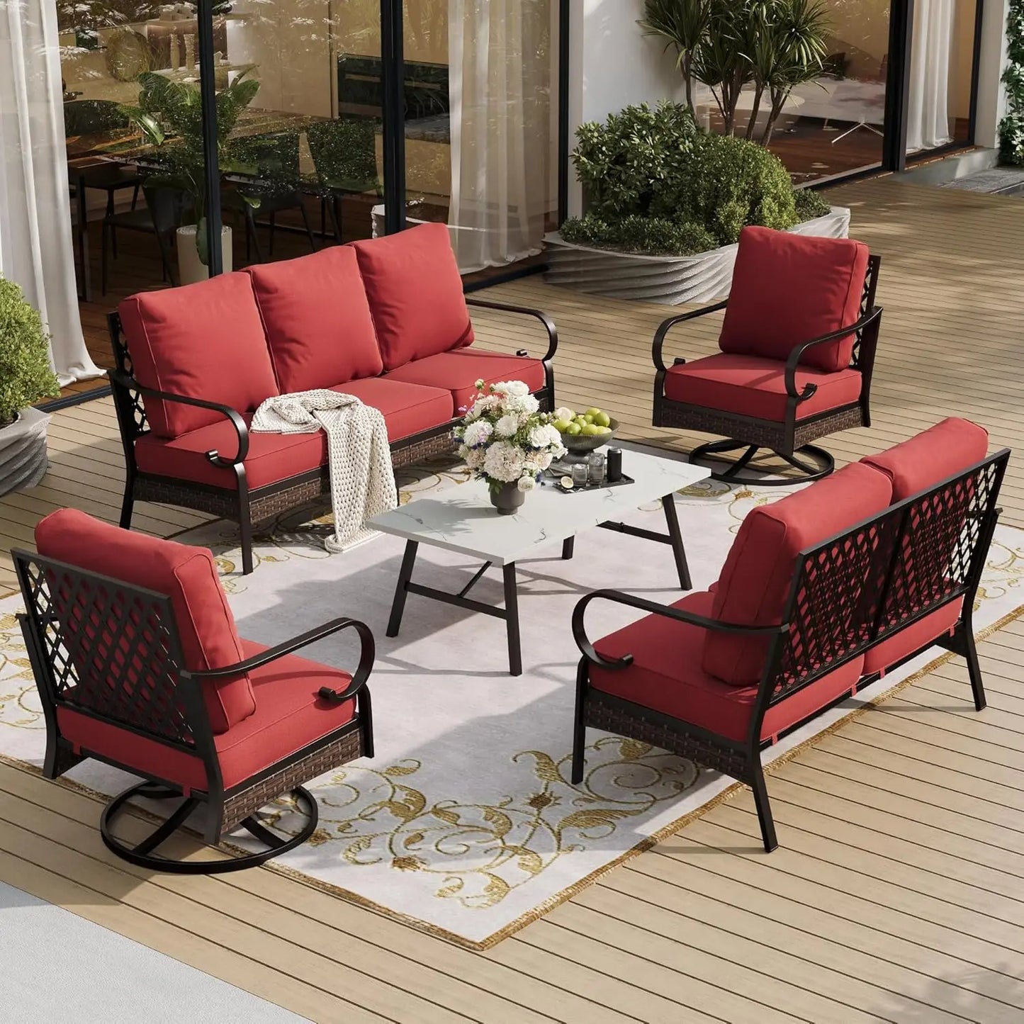 5 Piece Outdoor Patio Conversation Set Seater And Swivel Chairs