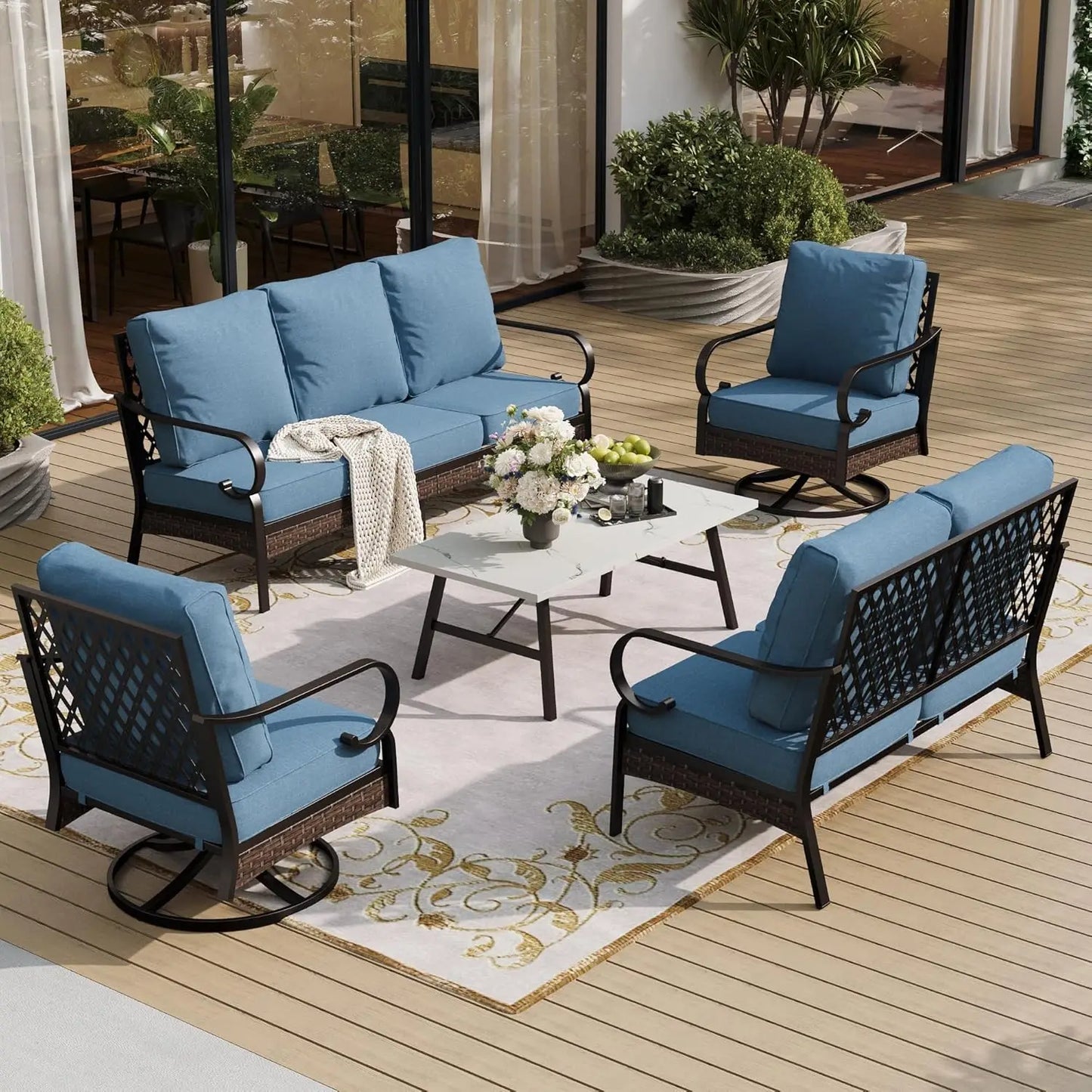 Outdoor Patio Furniture 5 Piece Conversation Set With Coffee Table