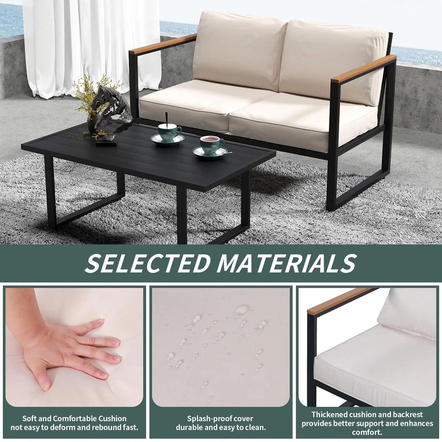 HiMISS 4-Piece Outdoor Metal Patio Set with Washable Cushions