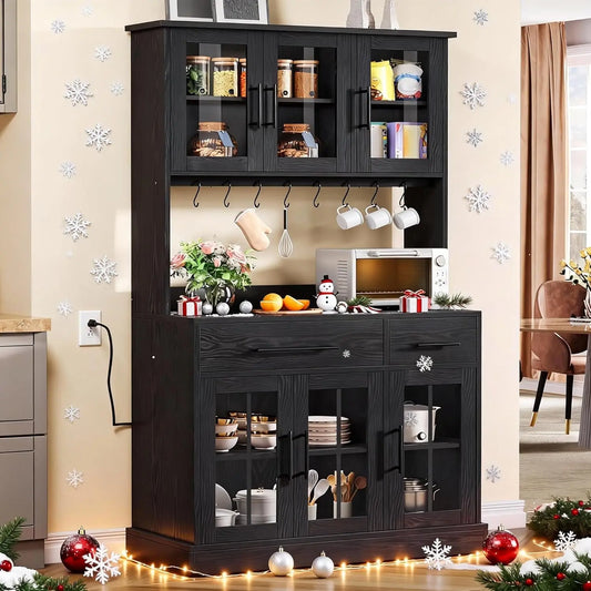 Modern Kitchen Pantry Storage Cabinet With Freestanding Microwave Stand ElectricalOutlet